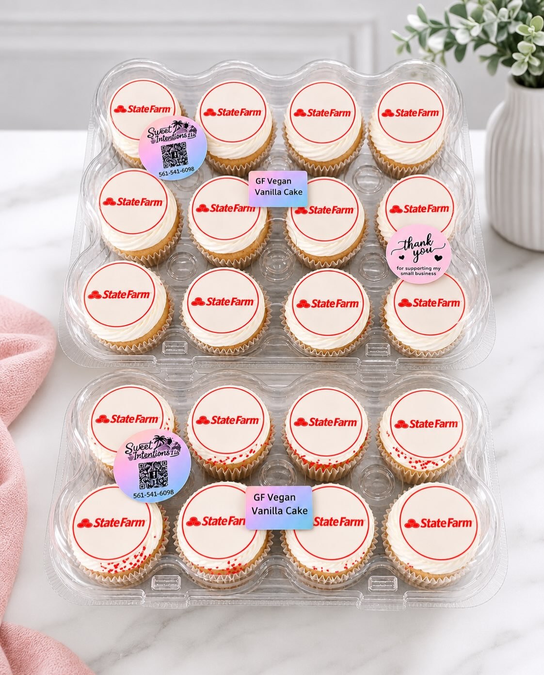 State Farm logo vegan cupcakes