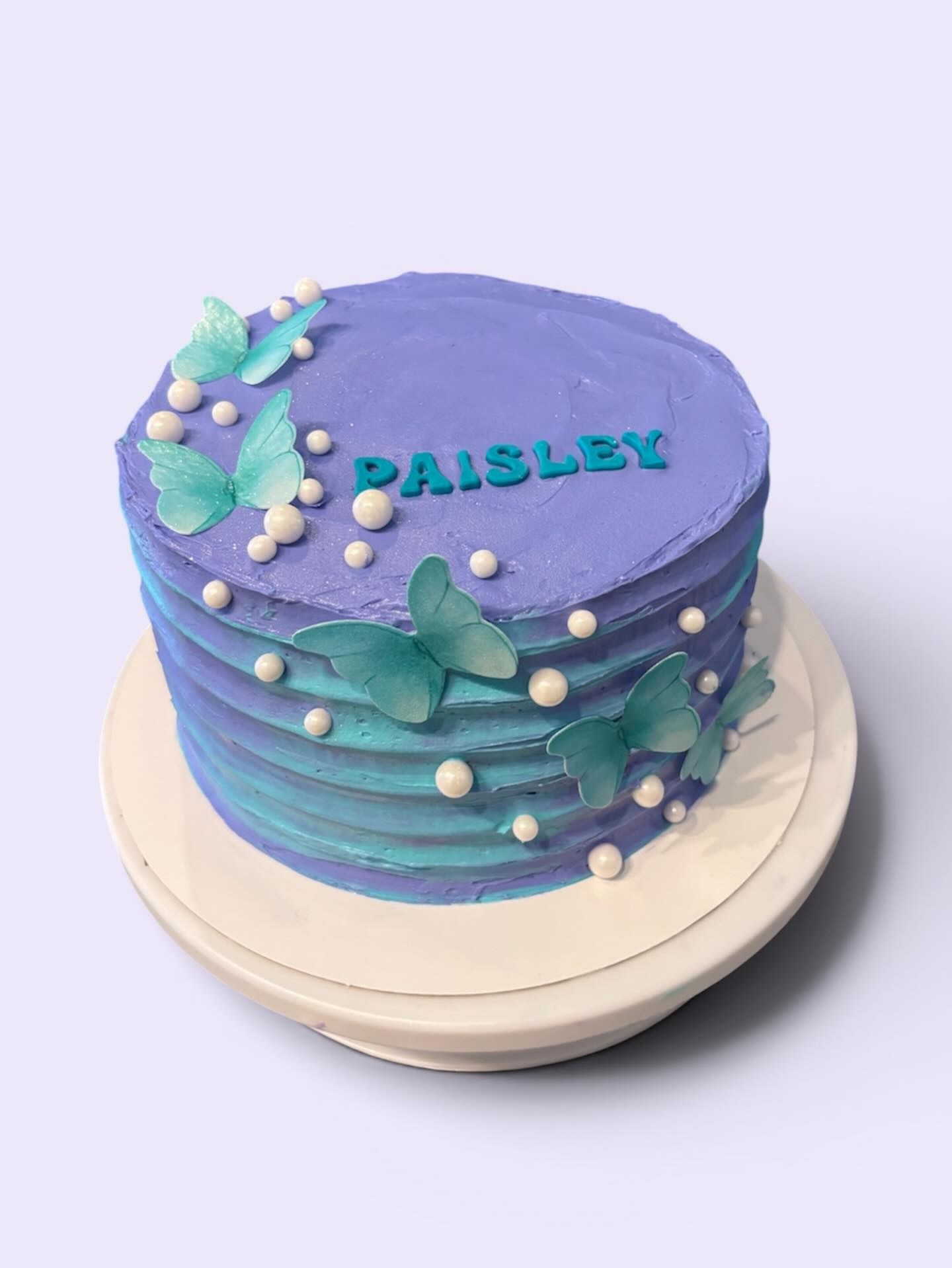 Purple teal ombre butterfly cake Paisley